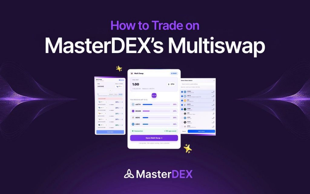 Screenshot of MasterDEX Multiswap interface showing a basket swap on Base chain
